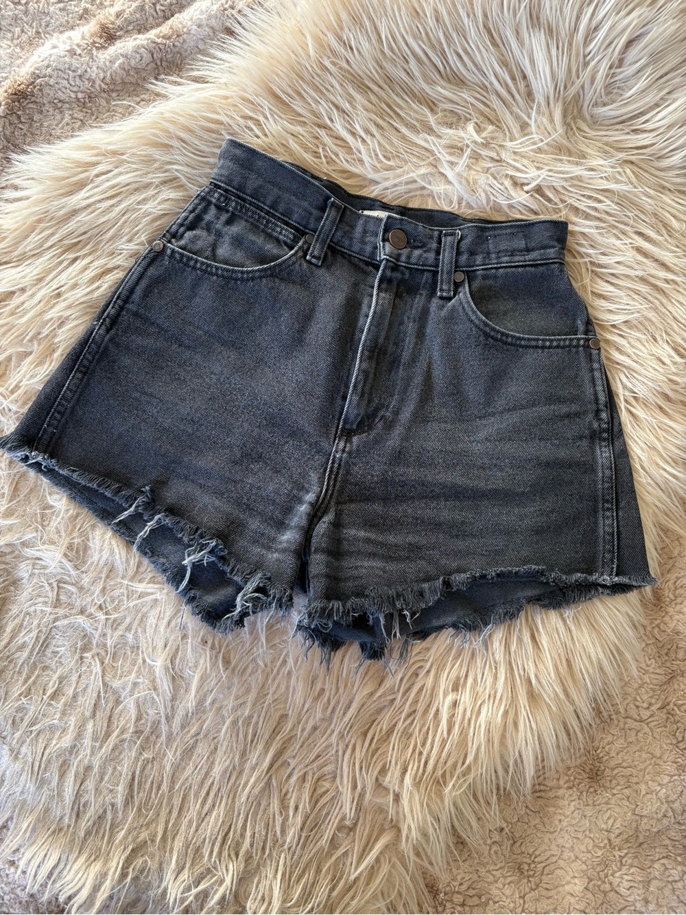 Black Denim Wrangler High-waisted Shorts